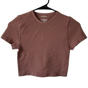 NEW WILD FABLE Metallic Seamless Fitted Crop Top Purple Size Small Short Sleeve